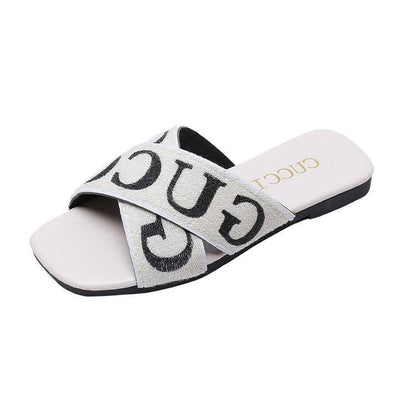Slippers Women Fashion Wear Flat Bottom Summer Cross Weave Hong Kong Style Wild Social Sandals