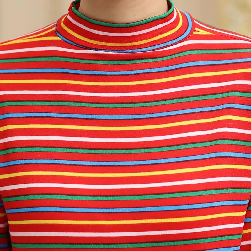 Mom Spring and Autumn Long Sleeve T-Shirt Striped Top Short Casual Bottoming Shirt