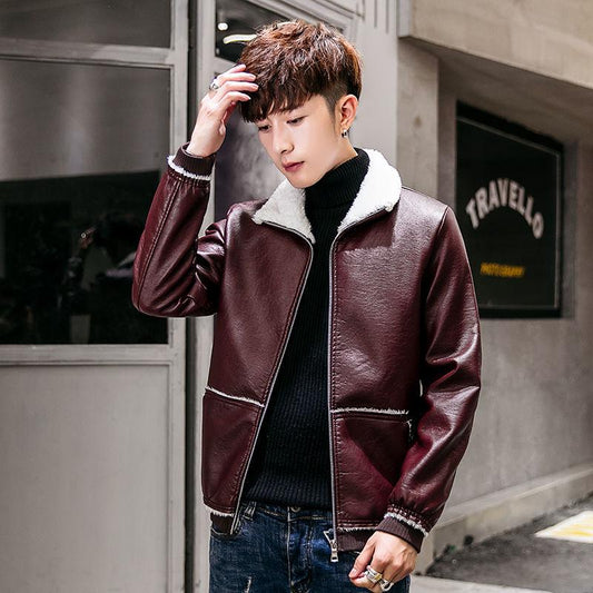 Fur One Leather Jacket Autumn and Winter Men's Thick Leather Coat Plus Size Men's Clothing