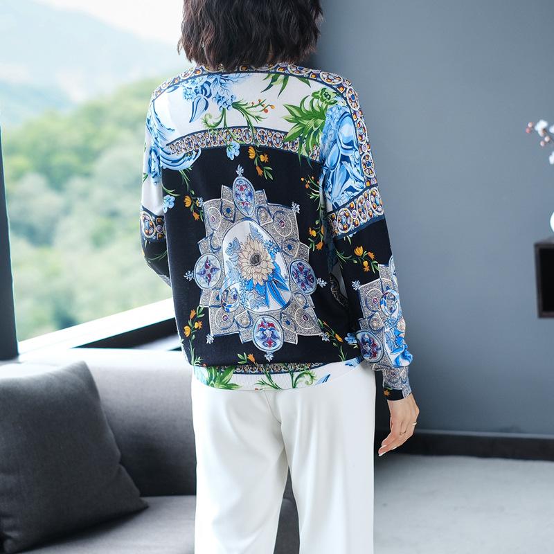 Autumn Winter Ethnic Style Digital Printing Sweater Thin High Quality Jumper Tops Women Pullover Knit Bottoming Sweater