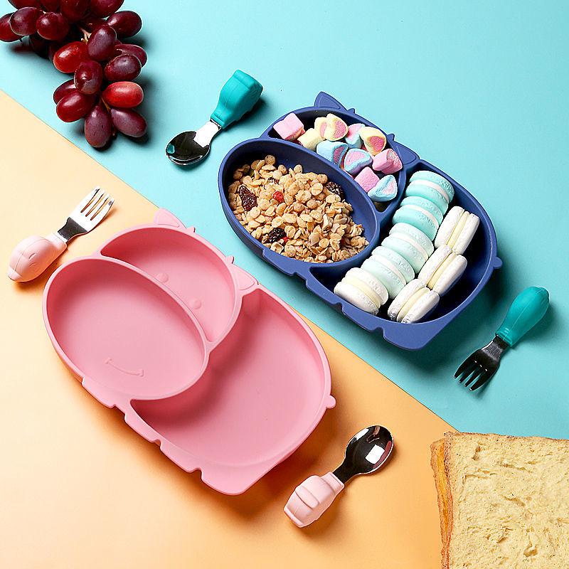 Baby Plate Baby Food Supplement Tools Full Set of Children's Plates Divided Dining Tableware Set All Silicone with Suction Cup