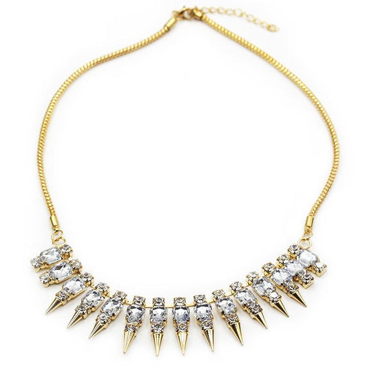 European and American Fashion Punk Rhinestone Gemstone Rivet Spiked Alloy Necklace Jewelry