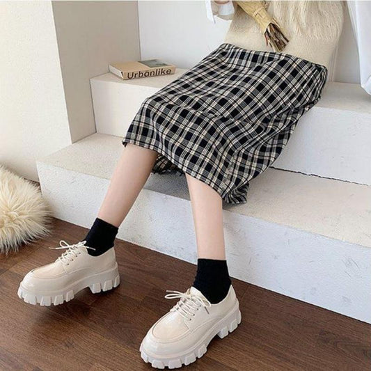 British Style Small Leather Shoes Women's Shoes Black Thick-soled Ladies All-match Platform Shoes Lace Up Patent Leather Single Shoes