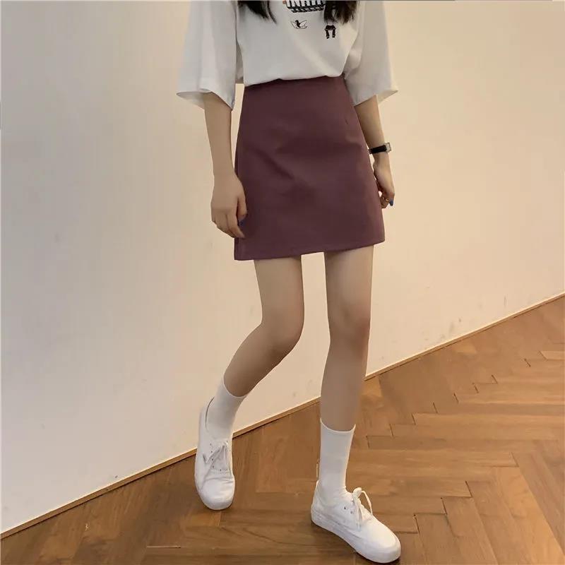 Female Simple High Waist Short Holiday Skirt Slim Elegant Streetwear Solid Color A-line Miniskirt