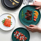 Nordic Ins Wind Color Glaze Tableware Household Steak Plate Dish Net Red Ceramic Simple Creative Western Food Disc Knife and Fork