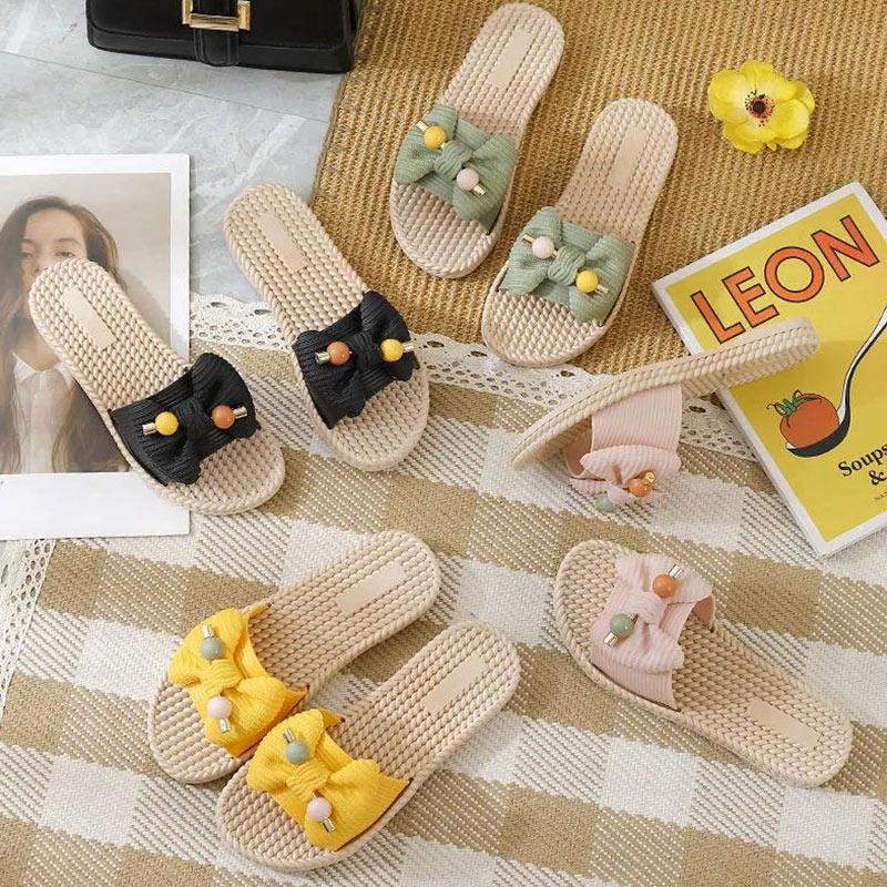 Slippers Women's Summer Outing Wear Bowknot Flip-Flops Tendon Flat-Bottom Soft Non-slip Home Pregnant Women Beach Slipper