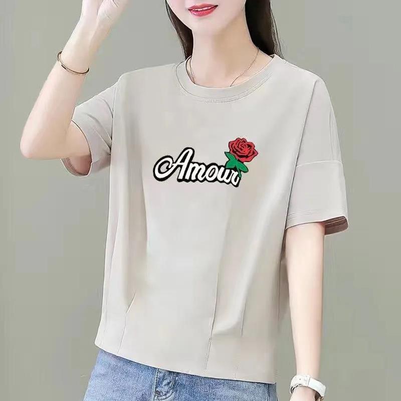 100% Cotton Pleated Short-sleeved Printed T-shirt Girls Summer Top Loose and Comfortable All-match Trendy Gown