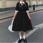 College Style French Retro Slim Waist Temperament Dress Female Student Short-sleeved Mid-length Skirt A-line Skirt