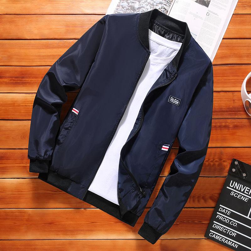 Baseball Collar Jacket Men's Loose Casual Top Thin Gown Simple Short Men's Stand Collar Long Sleeve Zipper Jacket