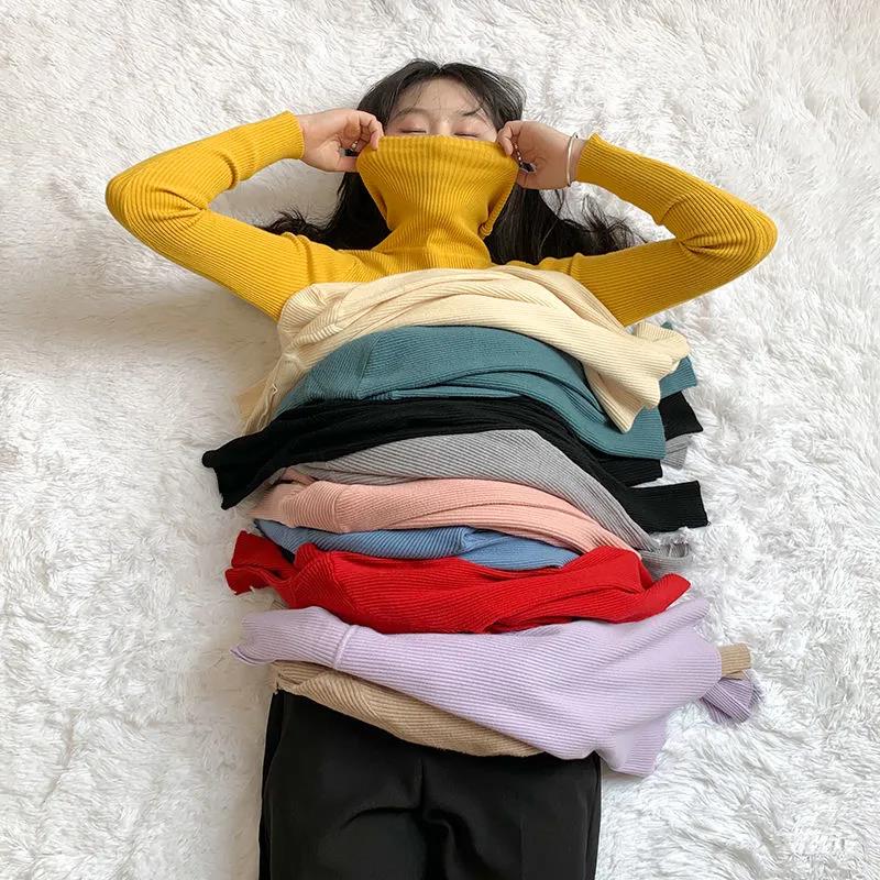 Solid Color Turtleneck Sweater Women New All-match Autumn Winter Slim Slimming Long-sleeved T-shirt Bottoming Shirt Tops