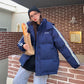 Sporty Style Loose Mid-length Stand-up Collar Hooded Letter Stripes Thickened Long-sleeved Cotton-padded Jacket Warm Cotton Jacket Women's Clothing