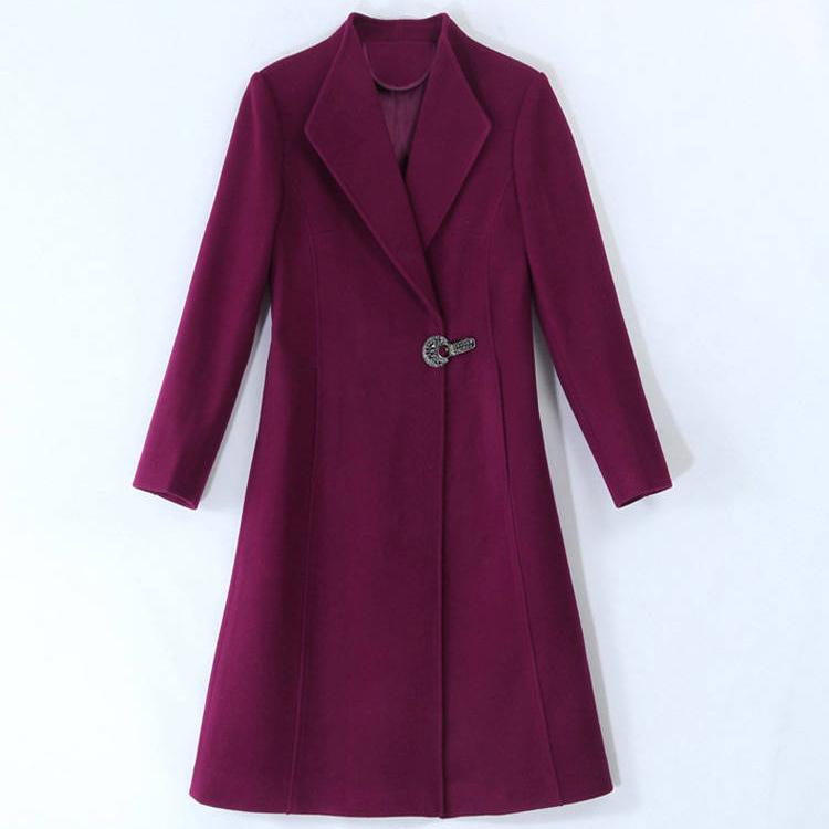 Women Wool Outwear Winter Wool Coat Long Sleeve Turn-Down Collar Blends Jacket Lady Overcoats