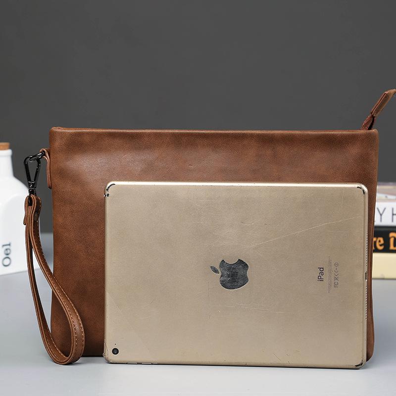 Business Briefcase Men Retro Brown Waterproof Soft Leather IPad Tote Shoulder Bags Computer Bag