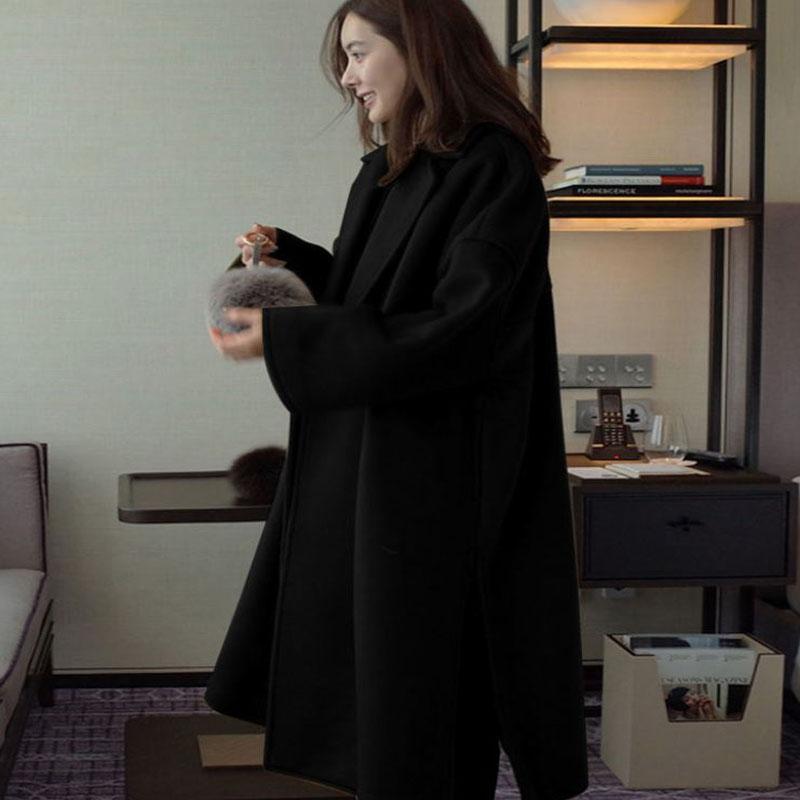 Autumn and Winter Woolen Coat Korean Fashion Woolen Coat Women's Thicker Plus Size Mid-length Over-the-knee Coat