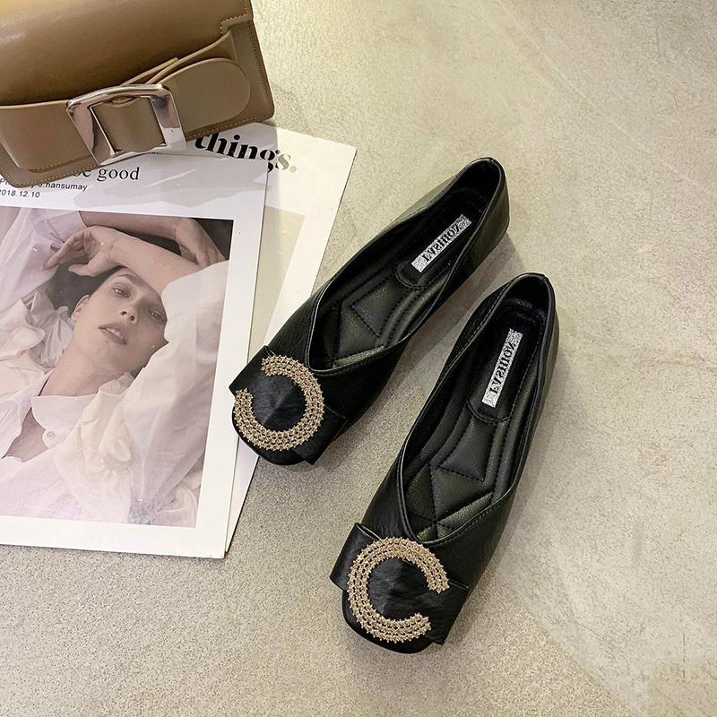 Soft Leather Soft-soled Leather Shoes Women's Flat-soled Work Shoes Shallow Mouth Single Shoes Square Toe Soft-soled Non-slip Casual Shoes
