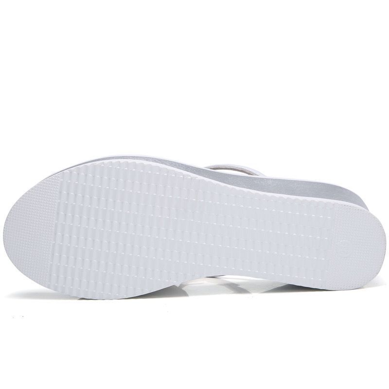 Leather Wedge Sandals Women's Wear Thick-soled Sandals Go Out Non-slip Slip-on Slippers Thick-heeled Women's Shoes with Diamond Decoration