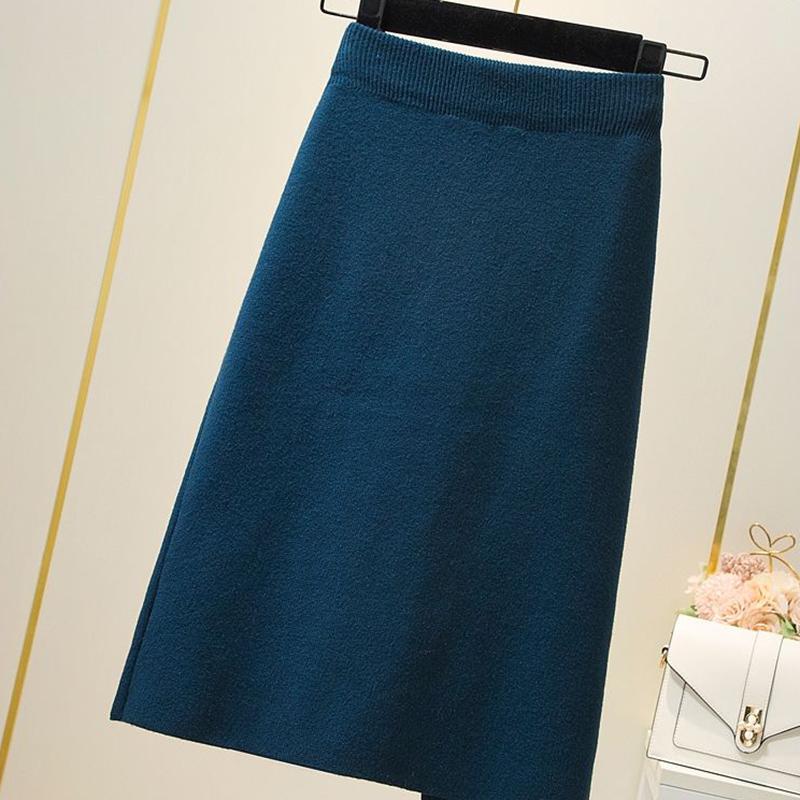 Knitted Skirt Women's Autumn Winter Skirt Winter with Sweater Wooden Ears Hip Single-breasted Skirt