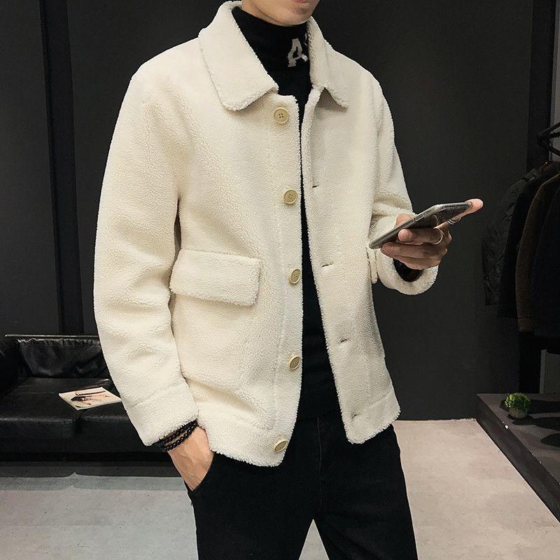 Autumn and Winter Thickened Plus Velvet Jacket Fashion Trend Handsome Lamb Velvet Warm Men's Jacket