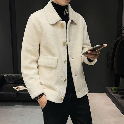 Autumn and Winter Thickened Plus Velvet Jacket Fashion Trend Handsome Lamb Velvet Warm Men's Jacket