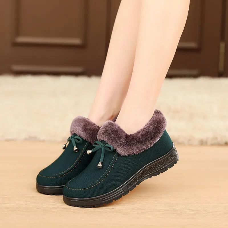 Winter Cotton Shoes Women's Flannel Surface Plus Velvet Thickening Warm Mother Shoes Tendon Bottom Non-slip