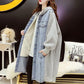 Mid-length Loose Hooded Sweater Cardigan Women's Stitching Denim Jacket Women's Solid Color Long-sleeved Warm Jacket with Pockets