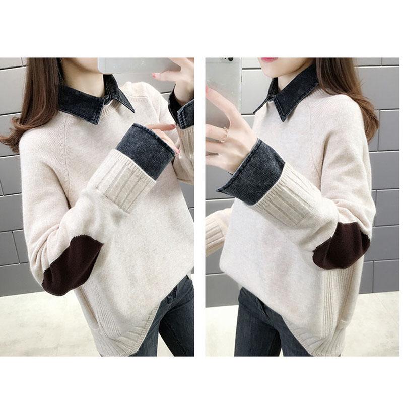 Spring and Autumn Casual Sweater Thicken Loose Knit Top Fashion Simple Female Jacket