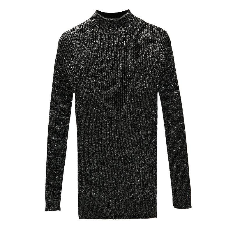 Autumn Winter Shiny Lurex Knit Sweater Women Long Sleeve Pullover  Tops Bottoming  Sweaters Ladies Jumper