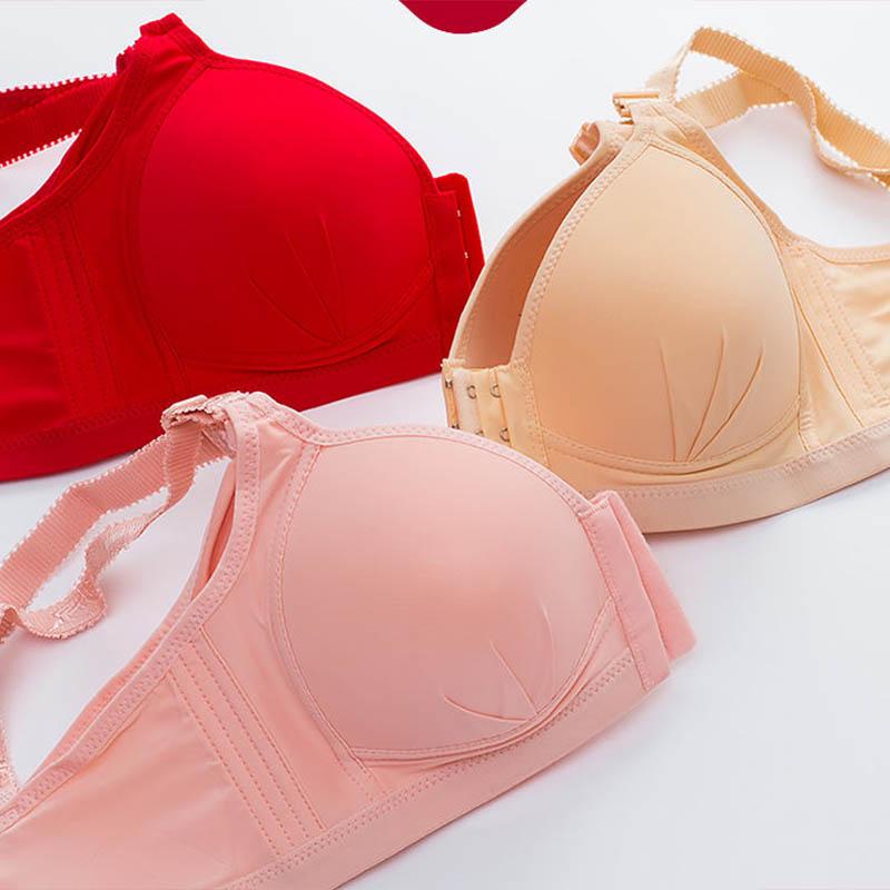 Sexy Gathered Breathable Comfortable Front Buckle Large Size Thin No Steel Ring Bra Full Cup Middle-aged and Elderly Mothers Underwear
