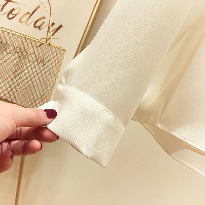 White Shirt Temperament Was Thin V-neck Long-sleeved Loose Solid Color Shirt Female Super Fairy Blouse Work Clothes Suit with Shirt