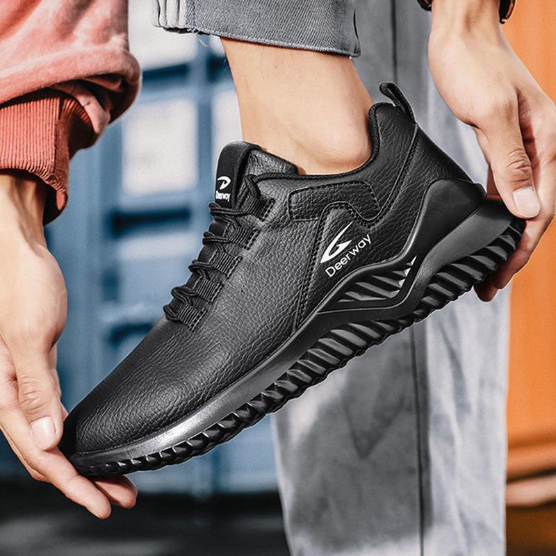Men's Sneakers Fashion Versatile Running Shoes Lightweight Leather Surface Waterproof Skid Plate Shoes
