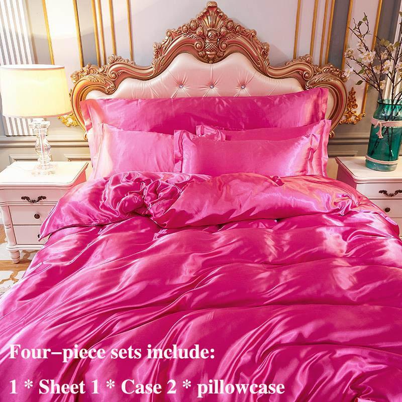 Ice Silk Four-piece Double-sided Mulberry Sleeper Sleeve Sheet Is Sleeved In Bedding Simple Solid Color