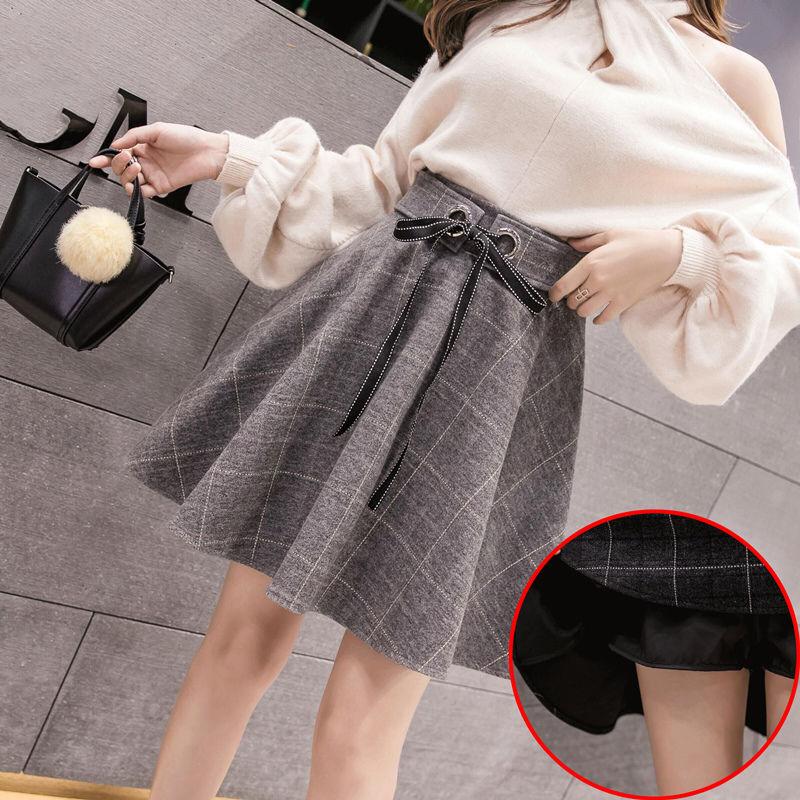 Two Layers Anti-glare Back Zipper  Women's Clothing High Waist Buttocks Bow Lace Plaid Skirt Ruffle Short Skirt A-line Skirt