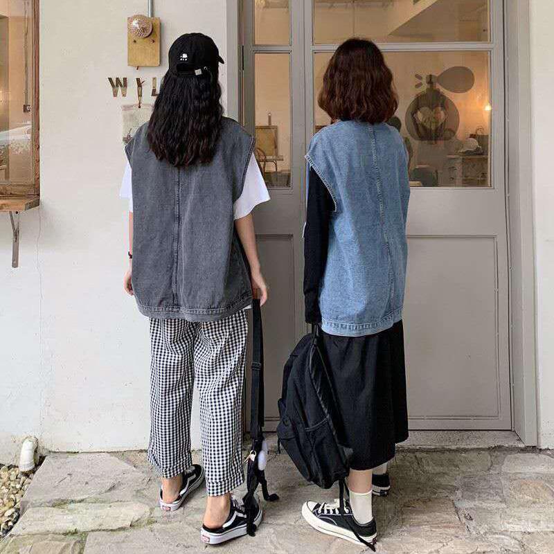 Solid Color Women's Denim Vest Sleeveless Spring and Summer Loose Casual Coat Big Pocket