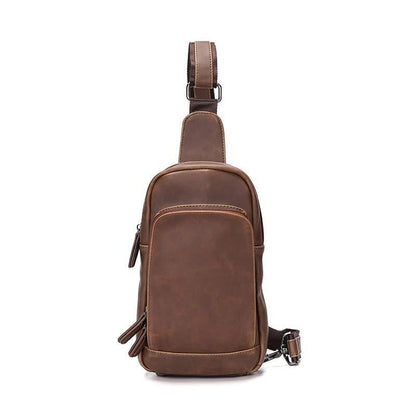 Chest Bag Men Coffee Large Capacity Multi-pocket Soft Leather Shoulder Bag Outdoor Sports Pockets