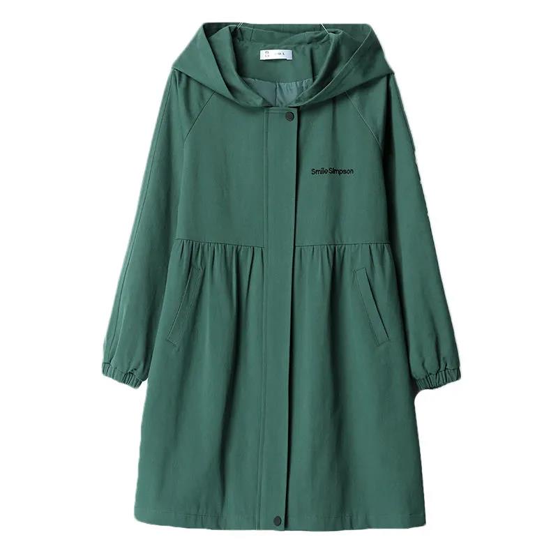 Spring Autumn Large Size Hooded Windbreaker Coats Women's Mid-Length Trench Coat 2021 New Female Coat Casual Outerwear