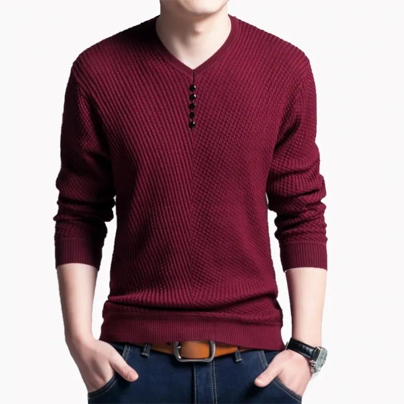 Men's Long-sleeved Plus Size Winter Warm and Comfortable V-neck Shirt Solid Color Base Sweater