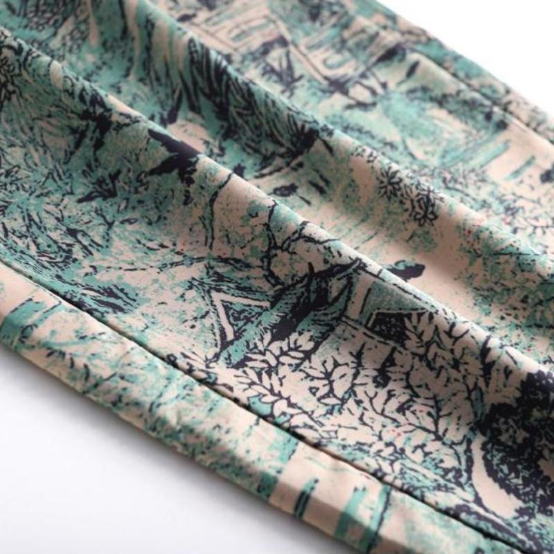 Imitation Silk Spring and Summer Retro Printed Cropped Trousers Middle-aged and Elderly Large Size Loose Harem Pants Women
