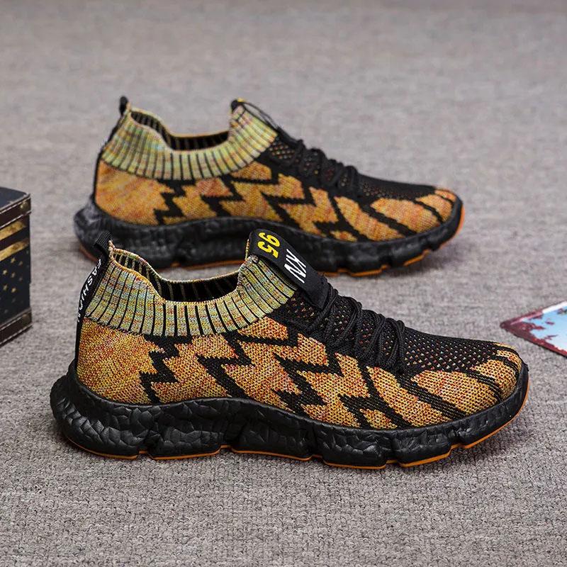 Spring Men's Shoes Breathable Flyknit Mesh Casual Shoes Men's Socks Shoes Student Sports Shoes Running Shoes Mesh Coconut Shoes