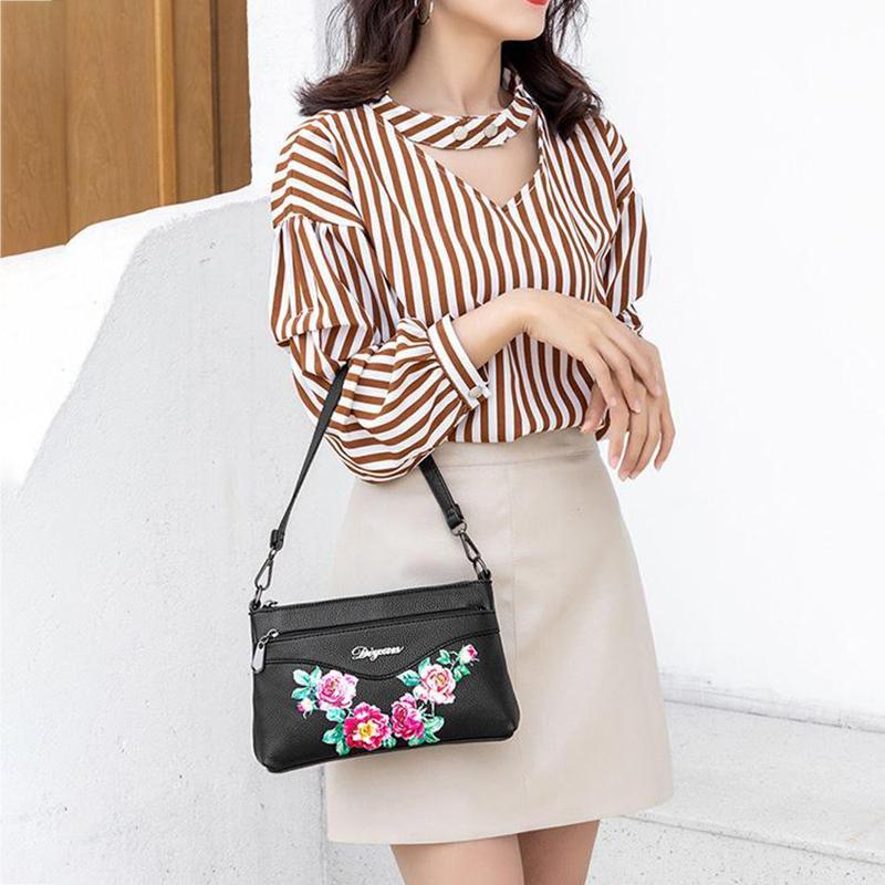 Women Shoulder Messenger Bags Casual Female Crossbody Bags Portable PU Leather Multi-Layer Large Capacity Classic Soft Surface