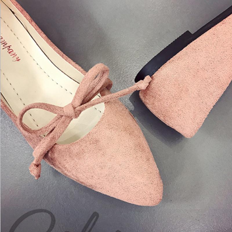 Single Shoes Women's Flat-bottomed Pointed Toe Low-heeled Pumps Bowknot All-match Lazy Shoes Suede Single Shoes Soft and Light