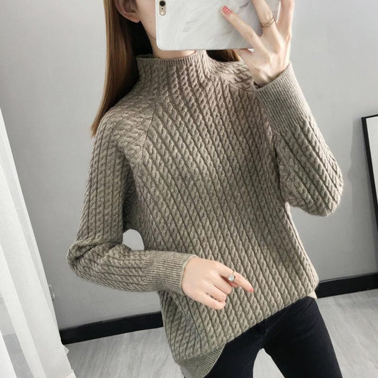 High-neck Padded Sweater Women's Autumn and Winter New Loose Casual Style Knitting Base Western Style