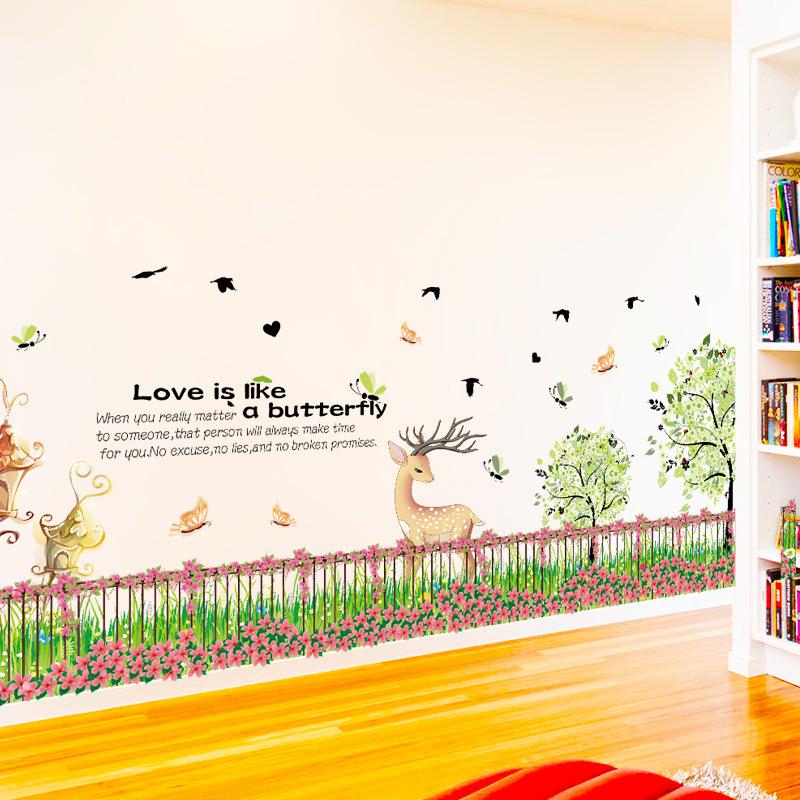 Fence flower garden butterfly wall sticker bedroom living room TV sofa background decoration