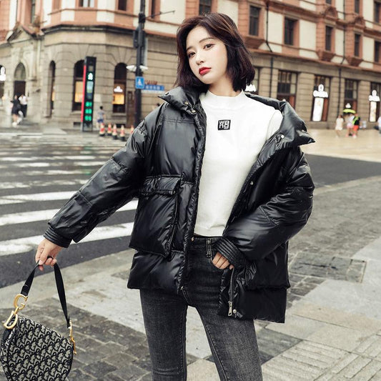 Glossy Down Jacket Bread Jacket Women's Autumn and Winter Loose Thick and Warm Short Down Jacket