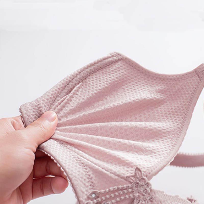 Ladies No Steel Ring Gathering Thin Cotton Cup Large Size Top Support Adjustable Body Shaping Breathable Comfortable Three-Row Four-Button Bra