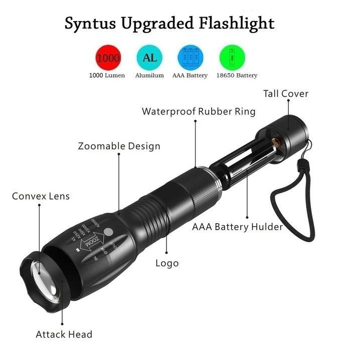 Portable LED Flashlight Multifunction Torch Zoomable 5-Mode Waterproof+18650 Battery+Charger+Kit