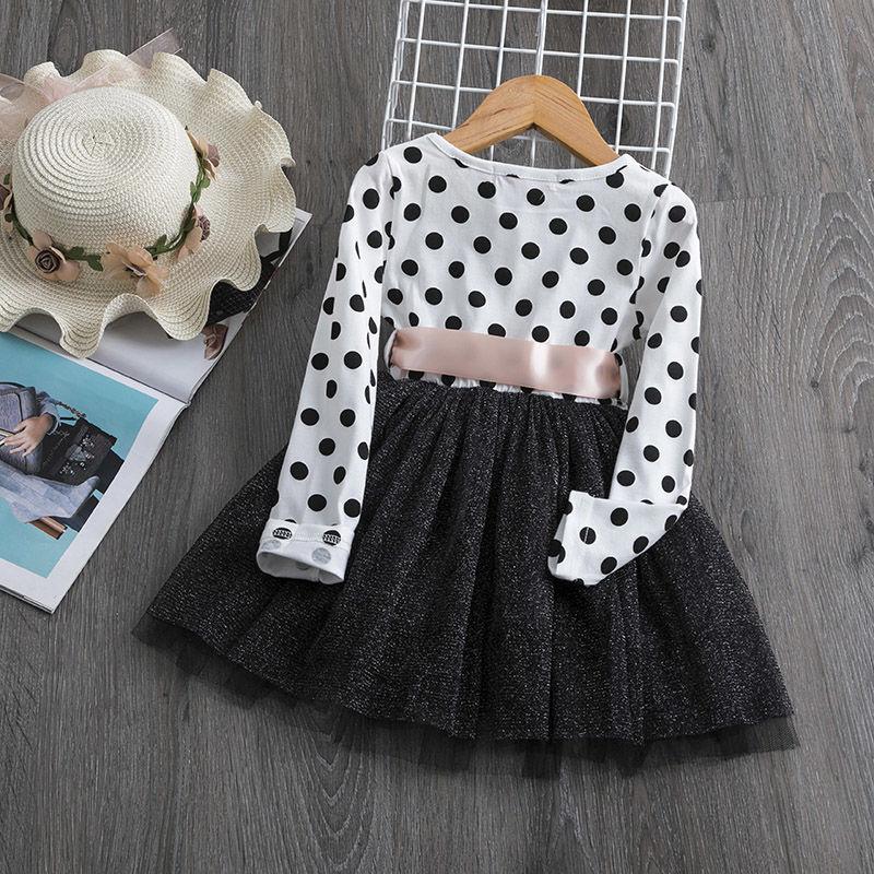 Elegant Kids Flower Girls Dresses Children Kids Floral Long Sleeve Clothing Girls Princess Tulle Dress