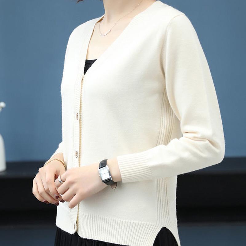 Spring and Autumn Korean Style Top Loose V-neck Cardigan Sweater Short Slim Slimming All-match Sweater Coat Gown