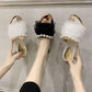 Plus Size 36-40 Summer Women Outdoor Flat Bohemian Beach Flip Flops Wear-resistant Non-slip Office Lady Lace Pearl Sandals