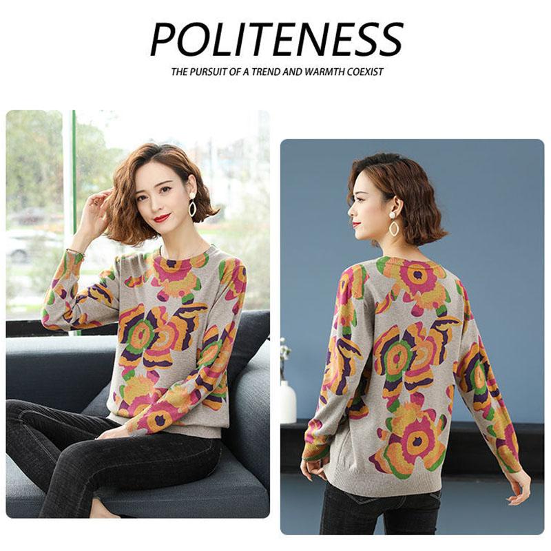 High-end Women Sweater Winter O-neck Knit Pullover Oversized Printed Wool Sweater  Thick Warm Jumper Tops Outwear or Bottoming