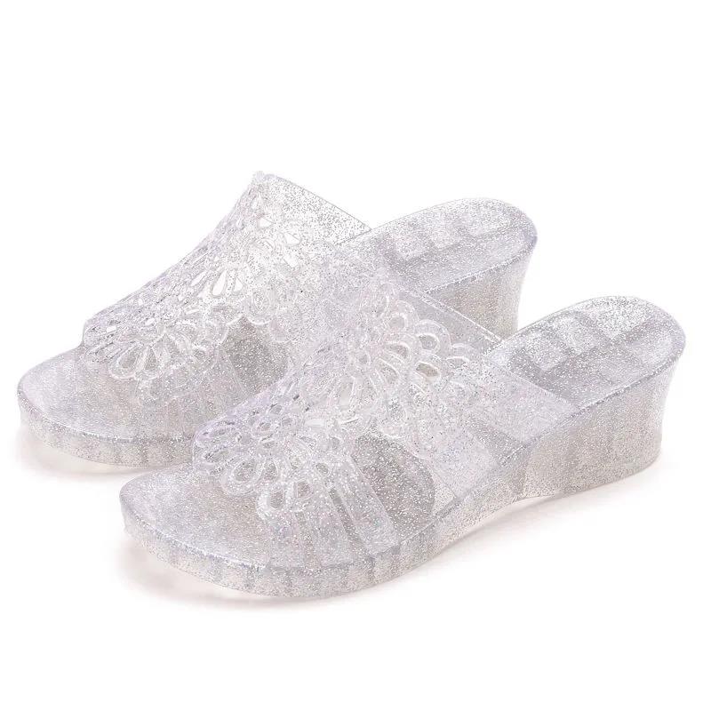 Wedge Slippers Ladies Thick Bottom Outer Wear Fashion Summer Flip Flops High Heel Beach Sandals